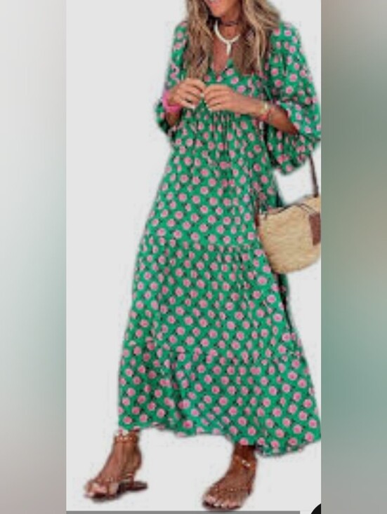 Amazon Dresses & Skirts - Green Floral Maxi Dress with Pink Blossoms